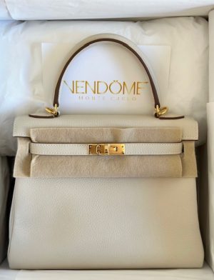 Hermes Kelly 25 Retourne Vert Amande Togo Palladium Hardware #D - Vendome  Monte Carlo