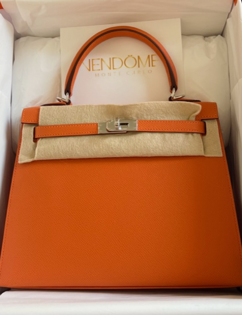 Hermes Kelly 25 Orange Epsom Palladium Hardware