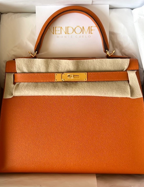 Hermes Kelly 25 Orange Epsom Gold Hardware