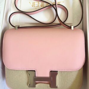 Hermes Mini Constance 18cm Rose Sakura Swift Palladium #W Front