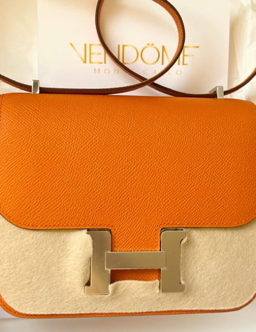 Hermes Mini Constance 18cm Orange Epsom Palladium Hardware