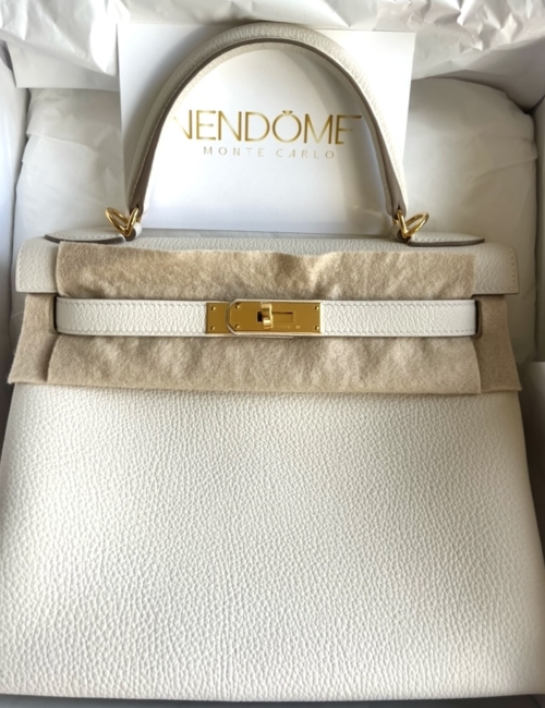Hermes Kelly 28 Craie Togo Gold Hardware
