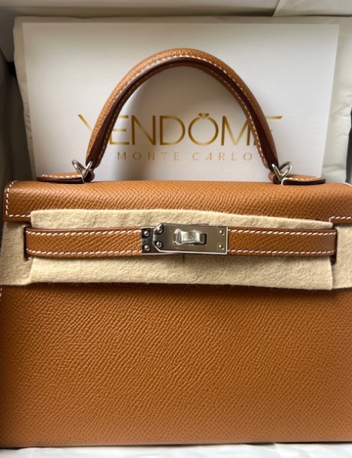 Hermes Kelly 20 Mini Sellier Gold Epsom Palladium Hardware
