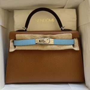 Hermes Kelly 20 Tri Color Gold/Celeste/Ebene Epsom Palladium Hardware