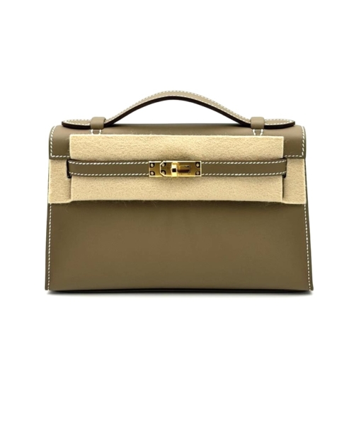 Hermes Kelly Pochette Etoupe Swift Gold Hardware