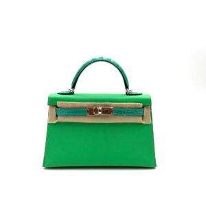 Hermes Kelly 20 Touch Vert Comics Alligator Shiny/Madame Palladium Hardware