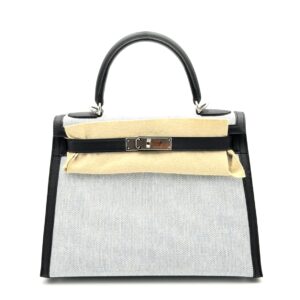 Hermes Kelly 28 Toile H Black/Ecru Palladium Hardware
