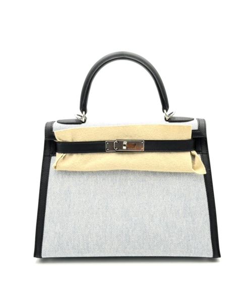 Hermes Kelly 28 Toile H Black/Ecru Palladium Hardware