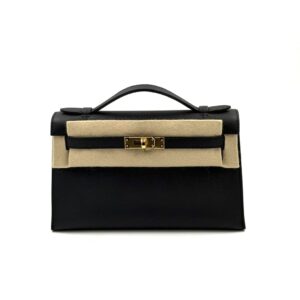 Hermes Kelly Pochette Black Swift Gold Hardware