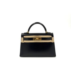 Hermes Mini Kelly 20 Black Box Gold Hardware