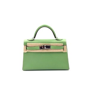 Hermes Mini Kelly 20 Sellier Vert Criquet Chevre Palladium Hardware